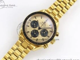 0204 Speedmaster YG RMF Best Edition YG Black Dial on YG Bracelet Lemania HW Durable 7725